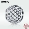 WOSTU Fashion Real 925 Sterling Silver Dazzling Full CZ Round Charm fit Original DIY Perle Bracelet Fabrication de Bijoux Cadeau CQC733 Q0531