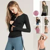 Yoga kıyafetleri kadınlar dikişsiz uzun kollu yarım zip sweatshirt gömlekleri mahsul kırıcı en iyi başparmak delik spor giyim donatılmış spor salonu koşmak