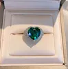 Heart Sapphire Emerald Ring 100% Original 925 Sterling Silver Party Bröllop Band Ringar För Kvinnor Män Engagemang Smycken