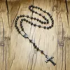 Vnox Mens Chain Bead Rosary Cross Necklace Stainless Steel Black Jesus Christ Charm Male Jewelry