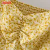 Tangada Women Yellow Flowers Print French Style Summer Dress Puff Short Sleeve Ladies Sundress 2M176 210609