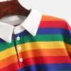 Polo Shirt Femmes Sweat-shirt à manches longues Rainbow Couleur Sweats à capuche avec bouton rayé Style coréen 210809