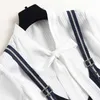 Letnie spodnie garnitur 2 sztuka zestaw kobiet projektanci moda łuk kołnierz biały szyfonowa koszula i spodnie biuro dama strój biznesowy 210601