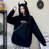 Hoodies Kadınlar Kadın Sonbahar Kış Kore Harajuku BF Tarzı Japon Comics Baskı Gevşek Öğrenci Kapşonlu Artı Kadife Kazak 210526