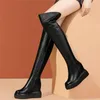 Boots Winter Thigh High Wedges Pumps Shoes Women Genuine Leather Over the Knee Female Heel Round Toe Fashion Sneakers