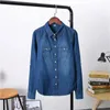 Artı Boyutu Kadın Giyim Bahar Uzun Kollu Bluz Kaliteli Denim Gömlek Vintage Rahat Mavi Kot Gömlek Camisa Femininas 210225