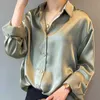 Aleegantmis elegante botão vintage camisa mulheres sólida solta de manga longa blusa lisa moda 4 cor para fêmea 210607