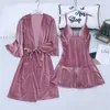 Mechcitiz Winter Women Women Pajamas Set Velvet Robe Hown Осень сексуальное белье 2 PEICE