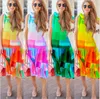 Dress matching shoes women's spring and summer V-neck colorful knee length casual geometric design charming slim sexy simple shoulder sleeveless tie bow print skirt