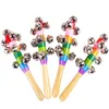 200pcs Christmas Party Gift Jingle Bells Wooden Handle Toys 18cm Rainbow Wood Handhold Rattles Bell Stick Children's Toy