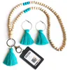 Oorbellen ketting houten kralen lange ketting turquoise katoenen kwast hanger kettingen druppel voor vrouwen riem sleutelhanger sets