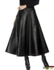 겨울 PU 가죽 스커트 여성 Maxi Long Womens High Waist Slim Autumn Vintage Pleated Black XL XXL
