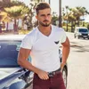 Lauftrikots T-Shirt Herren Gym V-Ausschnitt Kurzarm Baumwolle T-Shirt Sport Slim Fit T-Shirt Sommer Bodybuilding Workout Fitness Kleidung