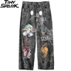 Calças de quadril Streetwear Homens Solto Denim Graffiti Imprimir Black Vintage Harajuku Corredores Calças Algodão 210715