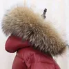 大きな天然アライグマの毛皮の襟フード付きの冬のダウンジャケットの女性90％ホワイトアヒルの厚い暖かい公園女性ロングスノーコート211216
