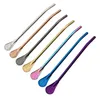 7 color Reusable Stainless Steel Drinking Straws Tea Strainer Filtered Spoon Straw JXW971