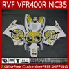 Fairings Kit för Honda NC35 V4 VFR400 R RVF400R 1994 1995 1996 1997 1998 80NO.140 RVF Gul Lucky VFR 400 RVF400 R 400RR VFR 400R VFR400RR 94-98 VFR400R 94 95 96 97 98 Kropp