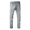 Men's Vintage Ripped Stretch Cotton Denim Biker Jeans Slim Fit Pleated Pants for Motorcycle Fashion