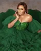 2021 Mode Groene Avondjurken Tiered Ruches Prom Dress Off The Shoulder Dames Formele Jurken Vestido de Novia