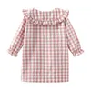 Mudkingdom Ruffle Collar Girls Nattklänningar Plaid Långärmad Toddler Pajamas Klänning Peter Pan Cute Sleep Shirts Girl Homewear 211130