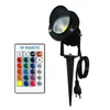 Spotlight de RGB ao ar livre 10w com controle remoto Branco / branco quente Luzes LED Luzes À Prova D 'Água IP65 Paisagem Spike Light AC85-265V EU / EUA