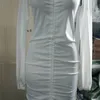 Przednia sznurka Seksowne sukienki bandażowe kobiety biały slash szyja klubowy sukienka klubowa długie rękawy jesień zima na ramię maxi sukienka 201008