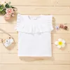 vestiti per bambini ragazze T-shirt in puro cotone bianco T-shirt manica arricciata per bambini Tinta unita Top Moda estiva Versione coreana Abbigliamento per bambini