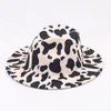 2021 Nowa Czarna Biała Krowa Drukuj Szeroki Brim Fedora Kapelusze Dla Kobiet Party Festiwal Dress Men Jazz Cap Goth Top Vintage Wedding Hat