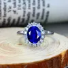 Bijoux en argent 925, bagues de princesse pour femmes, pierre saphir bleue, Bijoux de fiançailles, bague de mariage