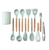 Silicone Utensils Sets Kitchen Tools With Wooden Handle Cookware Kitchenware 12 Pcs Set Non-Stick Pan Spatula Spade Leak Spade Soup Spoon Cooking Oil Brush YL457