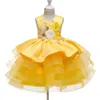 Małe dziewczynki księżniczka suknia, słodki styl kwiat haft łuk dekoracji wielowarstwowa siatka formalna sukienka sukienka Q0716