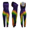 Kvinnor Summer Bohemian Black Hole Tie Dye Print Hooded Cut Out Back Jumpsuit Sexig Romper PlaySuit 5 Color Glals118 210302