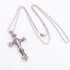 Antiek Zilver Traditionele Grote Crucifix Hanger Kettingen Cross Medallion Necklace N1656 24 inches 20pcs / lot