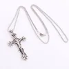 Antigo Prata Tradicional Grande Crucifixo Pingente Colares Cruz Medalhão Colar N1656 24inches 20 pcs / lote