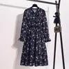 11 Style Beautiful Fashion Summer Women Long Sleeve Dress Retro Collar Casual High Waist Dresses Floral Print Chiffon Clothing X0521