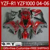 YAMAHA YZF-R1 YZF1000 YZF R1 için OEM Vücut Kiti R1 1000CC 2004 2005 2006 Kaporta 89no.144 YZF R1 1000 CC YZFR1 04 05 06 YZF-1000 Candy Kırmızı 2004-2006 Motosiklet Kurayları