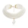 Collana con ciondolo di perle rotonde multistrato, girocollo, regalo da donna, gioielli da sposa