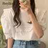 Women's Blouses & Shirts White Sailor Collar Office Lady Fashion Basic Loose Retro 2021 Vintage Girls Chic Women Casual Tops