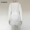 Seksi V Boyun Tunik Kazak Elbise Sonbahar Uzun Kollu Lace Up Wrap Elbiseler Bayanlar Rahat Mini Örme Kış Elbise 210712
