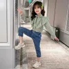 Children Clothes Plaid Blouse + Jeans Girls Clothing Spring Autumn Girl Set Casual Style Children's Suit 6 8 10 12 14 210528