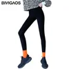 Bivigaos kvinnor bokstäver sharkskin leggings gratis cut rumpa lyftare hög midja slim sexig svart leggings sport mode casual leggings 210928