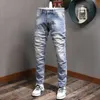 Style italien Mode Hommes Jeans Haute Qualité Rétro Bleu Élastique Coton Slim Fit Casual Denim Pantalon Vintage Designer OYXP