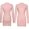 ピンクのセクシーな夏秋の女性の服長袖のジッパーのドレス縞模様の折りたたみファッションの女の子女性のドレスE186 210603