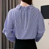 المرأة البلوزات قميص أزياء الخريف إمرأة قمم و 2022 السيدات أبيض للنساء blusas تقسم مخطط الخامس الرقبة نفخة الأكمام 6731 50