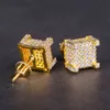 Iced Out Gold Stud för män Micro Pave Earring Punk Style med 3D CZ Earrings Hip Hop Smycken