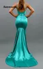 Vestido De Festa Della Sirena Teal Abiti Da Sera Lungo 2023 Raso Con Scollo A V Robe De Soiree Sexy Fessura del Lato Abiye Gece Elbisesi