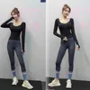 WOMENGAGA Spring Full Sleeve Square Collar Big Bust Simple Fitness Clothes Sports Top Tight Sexy Stretch T-shirt Chest Pad SHD1 210603