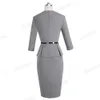 Nice-Sonrası Vintage Zarif Giyim Kemer Peplum Vestidos İş Partisi Bodycon Ofis Kariyer Kadınlar Elbise 210226