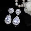 Classic Stunning Cubic Zirconia Stone Women Party Jewelry Rose Gold Color Big Pear Drop Earrings Gift CZ180 210714