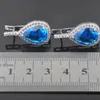 Earrings & Necklace 2021 Sky Blue Crystal Water Drop Women's Silver Color Jewelry Sets Pendant Rings QZ0356